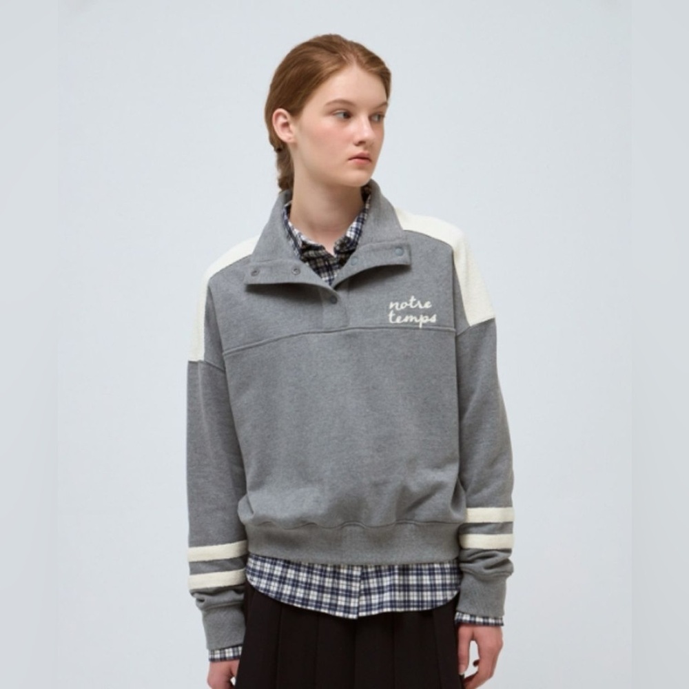 Gray and White Collegiate Sweatshirt with Varsity Stripes